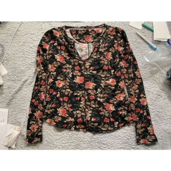 NWOT Anthropologie PILCRO Women's Split-Neck Floral Waffle Knit Thermal Top XS - Picture 1 of 10
